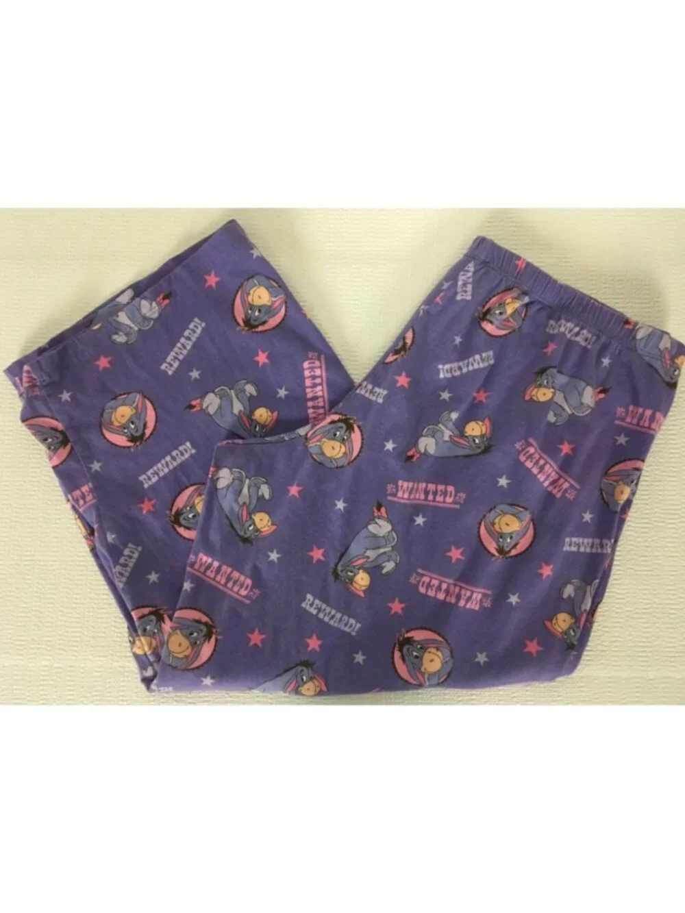 Disney Capri PJ Bottoms Size XL Purple with Eeyore Wanted Reward Elastic Waist - Picture 8 of 13